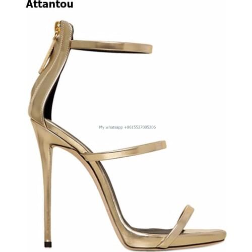 Women Sandals Summer High Heels Sandal Gold Heels Sandals Women Concise Patent Leather Party Dress Shoes Woman