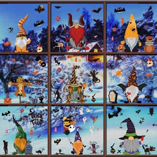 Removable Halloween Wall Stickers Horror Grim Reaper Witch Pumpkin Window Stickers For Halloween Party Home Bar Floor Wall Decal