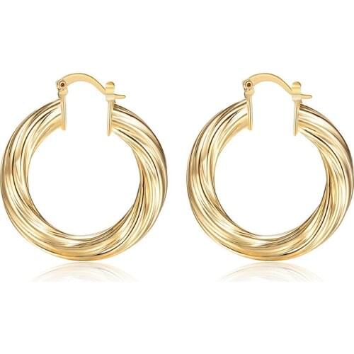 Women Gold Color Earrings Big Circles Twisted Hoop Earrings Fashion Jewelry Exquisite Earrings Diameter 35mm