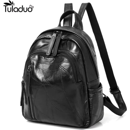 School Teenage Backpack For Girls Vintage Waterproof Leather Top-handle Travel Bags Female Women High Quality Black Backpacks