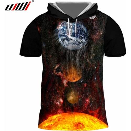UJWI Men T-Shirt Summer Brand Short Sleeve Hooded T Shirt Slim Tops Fashion Mens 3d Print Galaxay Space Tee Shirts Plus Size 6xl