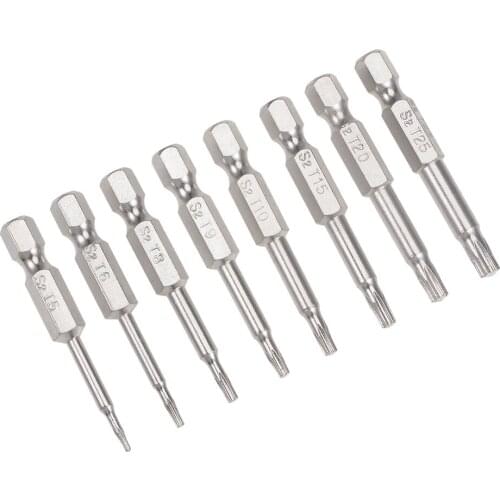 Uxcell 8pcs Torx Bits Set 1/4 Inch Hex Shank T5-T25 Magnetic 50mm Length Security Tamper Proof Star 6 Point S2 Screwdriver