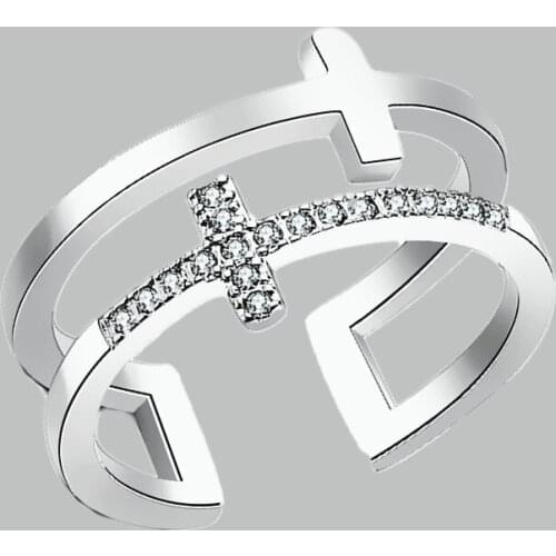 Ins Style Vintage Crystal Cross Rings for Women Men Lover Finger Ring Minimalist Jewelry Boho Wholesale