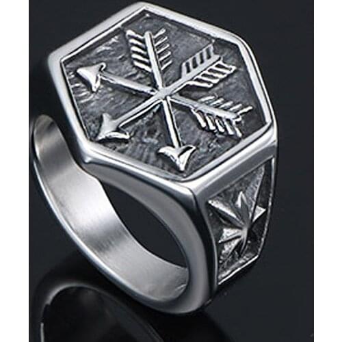 Vintage Viking Arrow Ring for Men 316L Stainless Steel Signet Ring Cool Male Punk Biker Ring Best Gift for Him