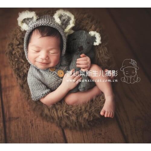 Knit Newborn baby Hooded Romper Doll Crochet Newborn Boy Girl Toys Baby Vintage Jumpersuit Overalls Photography Props