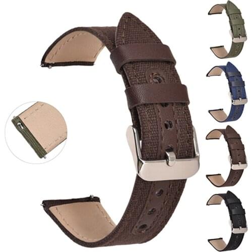 High Quality Canvas Leather Strap Leather Sports Watch Bands Nylon Fabric Watchbands