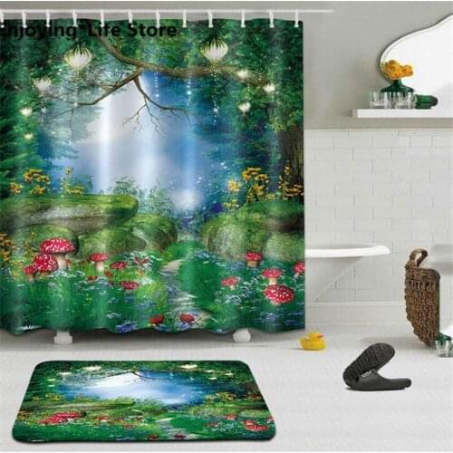 Fairy Tale Dream Scenic Shower Curtain Set Waterproof Curtain Bathroom Bath Mat Fabric Rugs 72 x 72'' with 12 Hooks Mat 24x16