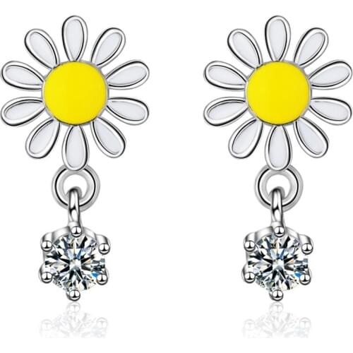 New Arrival 925 Sterling Silver Daisy Earrings For Women Spring Jewelry Epoxy Sun Flower Zircon Tassel Earrings Oorbellen Gift