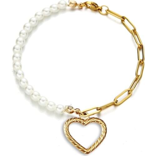 New Fashion Heart Charm Bracelet 2021 Female Gold Color Stainless Steel Chain Link Bracelets For Women Jewelry Gift