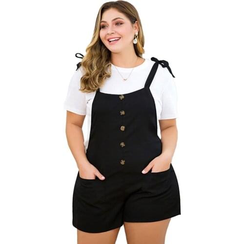 4XL Plus Size Women Loose Overalls Short Jumpsuit Strappy Overalls Jumpsuits Body Femme Solid Color Clothes Vintage Shorts