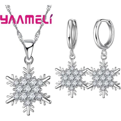 Best Selling Women Fashion Snow Earrings Pendant Necklace Jewellery 925 Sterling Silver Trendy Wedding Jewelry Sets