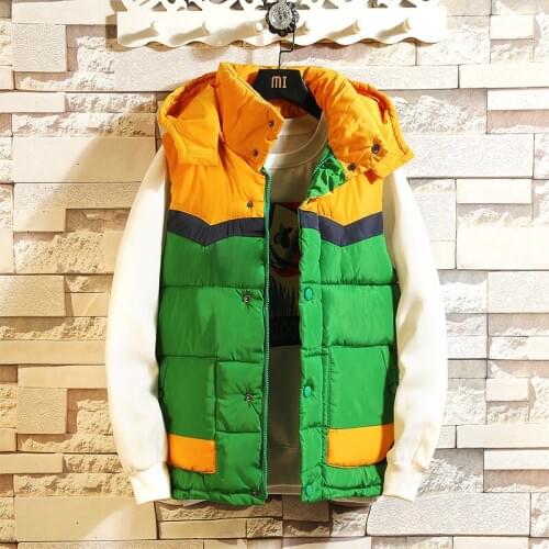 New Style Cotton Horse Mens Autumn and Winter Stitching Korean Style Tide Vest Thick Vest Down Cotton Jacket Mens Clothing