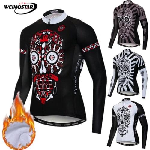 Winter Cycling Jersey 2021 Pro Team Thermal Fleece Skull Mountain Bike Clothing Maillot Ciclismo Invierno Warm Bicycle Clothes