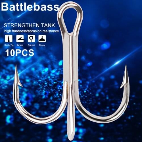 10pcs Fishing Hooks High Steel Carbon Material Treble Black Fishing Hook Round Folded Saltwater Bass 3/0 # -10 # Tackle Tools