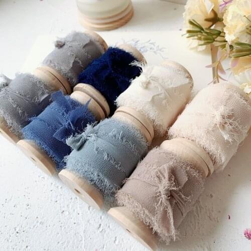 3rolls/Set 35mmX5m/Roll 22Colors Ins Style Handmade Chiffon Frayed Edged silk ribbon wedding bouquet streamers gift wrapping