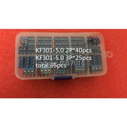 40pcs 5.0mm-2pin + 25pcs 5.0mm-3pin (KF301) "+" Screw 5.0mm Straight Pin PCB Screw Terminal Block Connector 4/5/6 pin Wholesale
