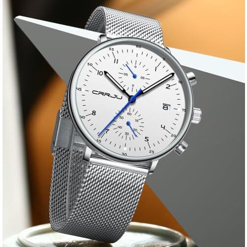 Crrju Sport watch Minimalist Luxury watch Men Stylish Modern Casual Date Steel mens watch Chronograph Quartz Watch Montre Homme