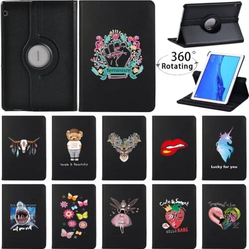 For Huawei MediaPad T3 10 9.6"/T5 10 10.1" Tablet PC Case 360-degree Rotatable Smart Funda Pu Leather Smart Case + Stylus