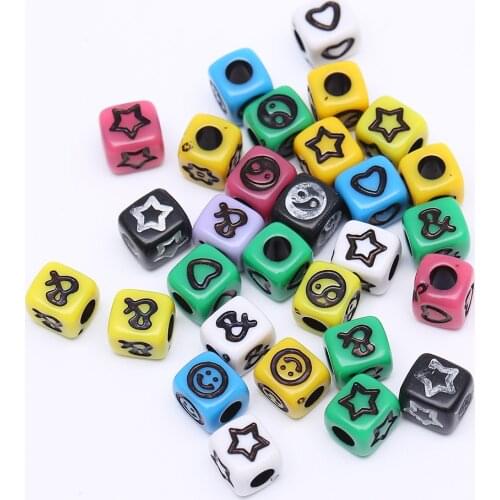 CHONGAI 200Pcs Acrylic Square Multi-pattern Random Mixing Beads for Jewelry Making DIY Beads Accessories 6mm