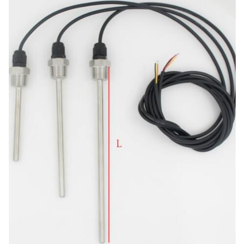 DS18B20 Digital Temperature Sensor G1/2" Thread Probe DIA=7mm 1m PVC 3-core Wire SUS304 Stainless Steel Shell ds18b20 L30-500mm