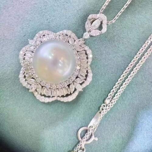 D531 Solid 925 Sterling Silver Round 12-13mm Nature Fresh Water White Pearls Pendants Necklaces for Women Fine Jewelry Presents