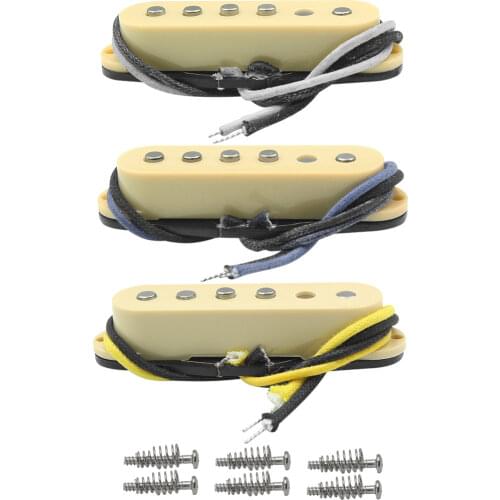 FLEOR Yellow Guitar Parts Vintage Alnico 5 Guitar Single Coil Pickup Staggered Pole 52mm for FD