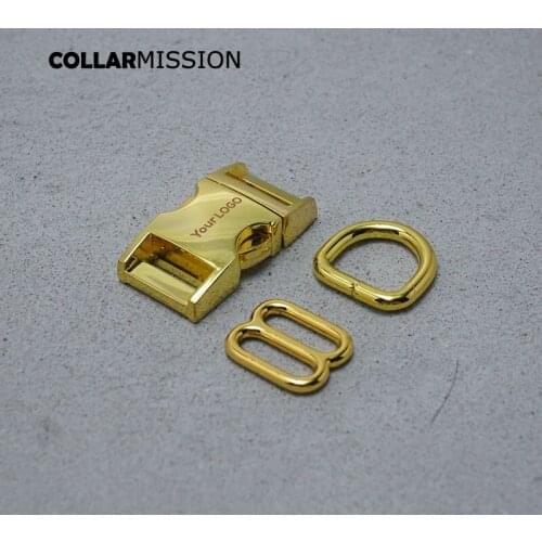 Engraving(metal buckle+adjust buckle+D ring)for backpack DIY dog cat collar webbing15mm sewing Yellow Gold accessory premium