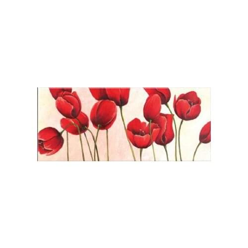 Hand Painted Oil Painting Joyful Tulips-Floral Canvas Wall Art-Modern Red Flower Wall Pictures for Living Rooms Home Decor