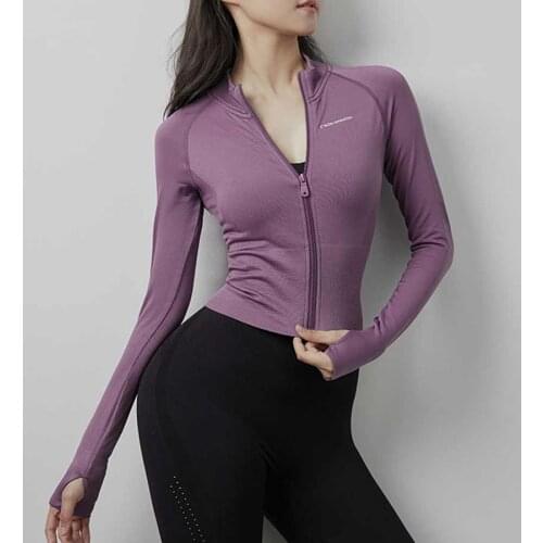 BINAND Zipper Sports Jacket Women Yoga Shirt Thumb Hole Gym Long Sleeve Stand Collar Running Jacket Training Fitness Long Sleeve