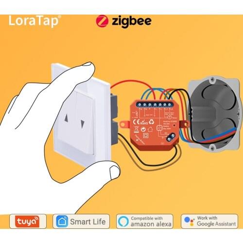 LoraTap ZigBee 3.0 Tuya Smart Life Curtain Switch Module for Roller Shutter Blind Motor with Alexa Google Home App Control
