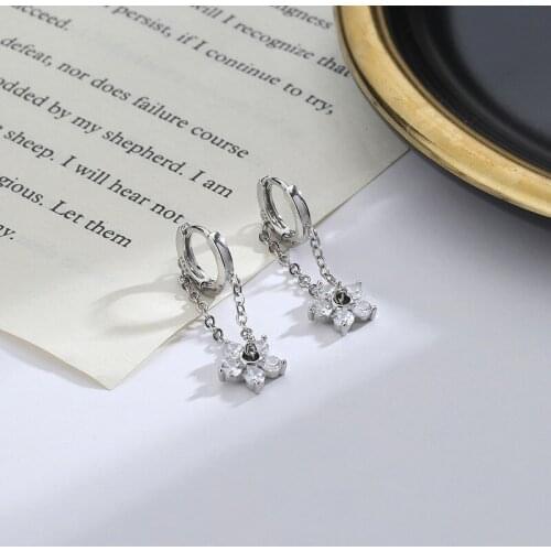 Luckydays Korean Elegant Zircon Flower Hoop Earrings For Women Girls Fashion Metal Chain Boucle D'oreille Oorbellen Jewelry