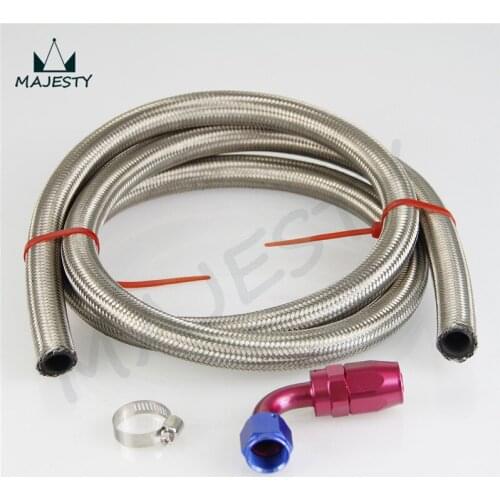 AN-4 4-AN STAINLESS STEEL BRAIDED OIL/FUEL HOSE 1FT+90 Degree SWIVEL HOSE END/ADAPTER hose silver