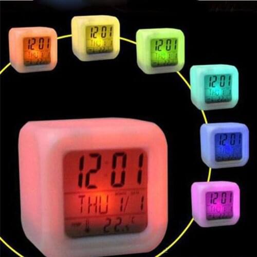 7 Color LED Change Digital Glowing Alarm Clock Thermometer Color Changeable Electronic Clock Multi-Function Bedroom Kids Alarm