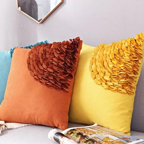 Fashion Soild Color Luxury handmade Flowers Square Pillow Case Suede Fabric Pillowcase Sofa Decor Throw Pillow Cover 45x45CM