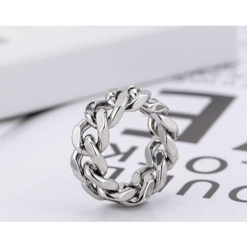 Punk Titanium Steel Smooth Mens Chain Ring Personalized Hip Hop Rock Rap Ring Street Boy Party Jewelry Accessory Size Us6-10