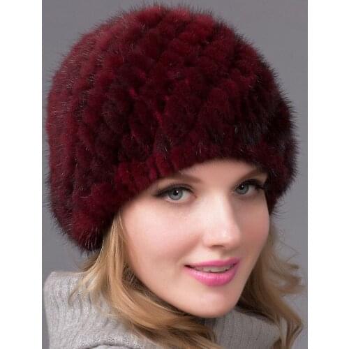 New Thick Warm Mink Fur Pineapple Hat Fashion Woven Female Winter Mink Hair Ear Cap Polychromatic Beanies Bonnets for Women