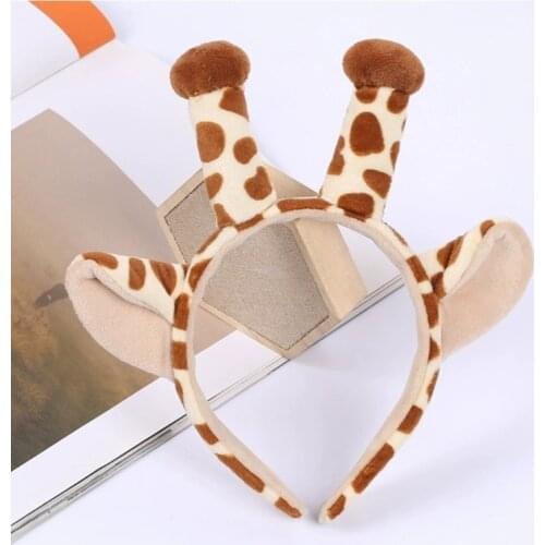Plush Giraffe Ears and Horns Headband Funny Animal Cosplay Theme Party Hair Hoop J78E