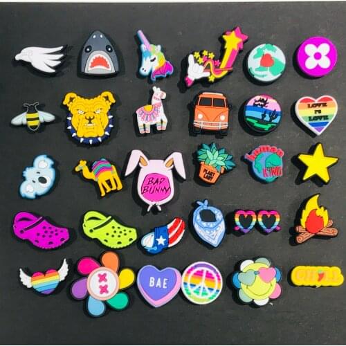 1Pc Star Unicorn Bunny Rabbit PVC Shoe Charms Bee Heart Decoration Accessories I do BAE BOO Beast Buckle For Kids Gift