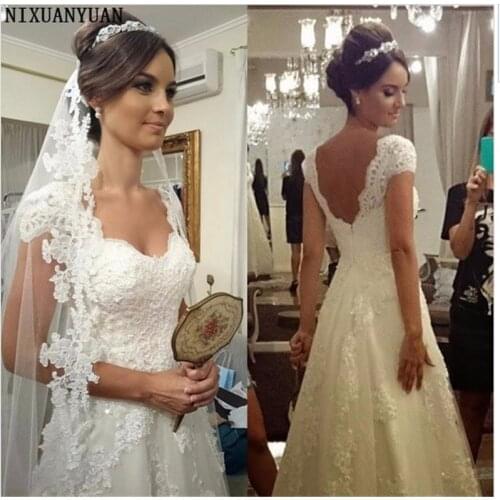 Stunning Beautiful Cap Sleeve Lace Appliques Wedding Dress Bridal Gown Custom Made 2021