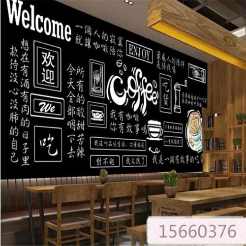 Retro Nostalgic Blackboard Coffee Restaurant Tea Shop Restaurant Background Wall Paper Cafe Industrial Decor Mural Wallpaper 3D