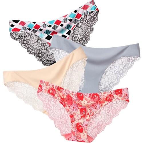 Sexy Lace Panties Women Seamless Briefs Ice Silk Underwear Thong Ultra-thin Lingerie Transparent Underpants String Pants