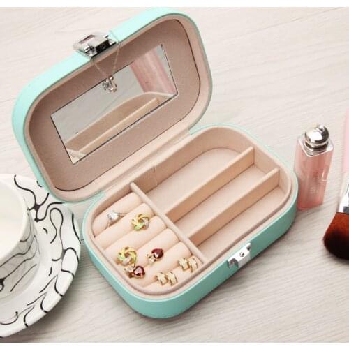 Jewelry Box Small Travel Jewelry case/Organizer with Mirror Octagonal Shape Compact Size Makeup and Accessories Storage cases