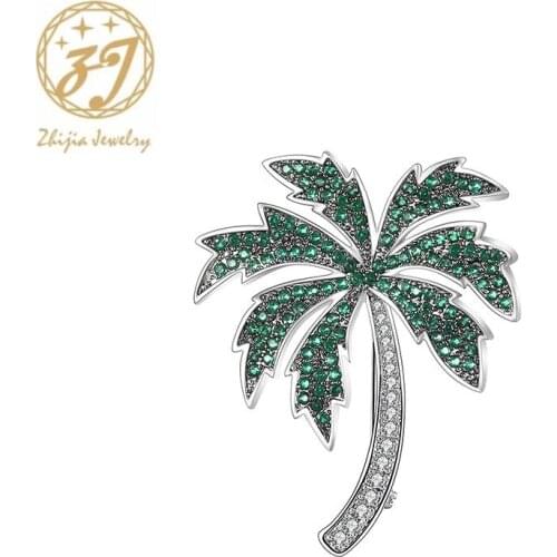 Zhijia unique creative crystal rhinestone coconut tree pins brooches for women dress party jewelry accessories