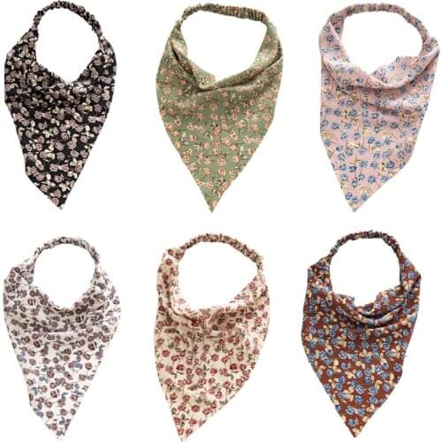 Vintage Floral Print Elastic Headband Triangle Hair Scarf Women Girls Kerchief Head Wrap Bandana Turban Hair Accessories