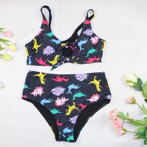 XL-4XL Plus size bikini Womens Swimwear Plus Size Animal Printing Split Sling Swimsuit lingerie set Cartoon dinosaur print F4