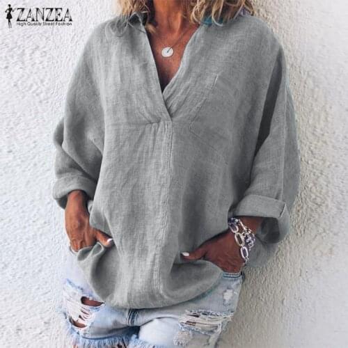 ZANZEA Womens Summer Blouse 2021 Long Sleeve V Neck Shirt Chemise Female Casual Solid Blusas Mujer Tunic Top Woman Shirts 5XL