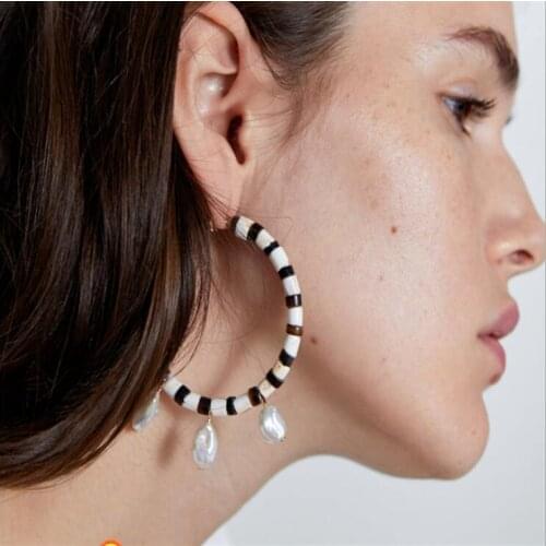 2020 New ZA Fashion Wooden Big Circle Drop Earrings Women Bohemian Ethnic C Shape Dangle Earring Handmade Jewelry