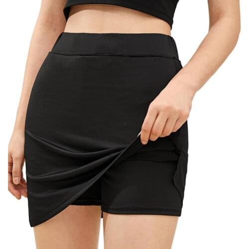 Women Sporty Double Layer Pocket Elastic Tennis Golf Shorts Mini Pencil Skirt