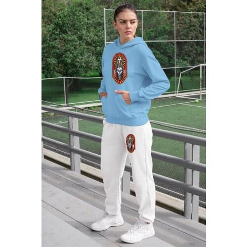 Angemiel Wear Pharaoh Cat Women 'S Tracksuit Set Blue Hooded Sweatshirt White Sweatpants