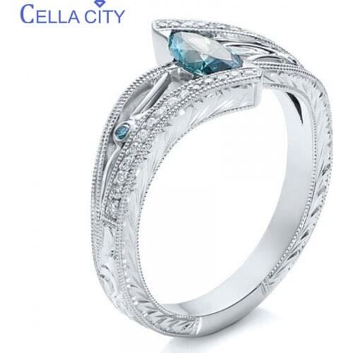 Cellacity Fashion Luxury Designer Accessories Aquamarine Ring for Women Silver 925 Jewelry 3 colors Hollowing Out Style Banquet